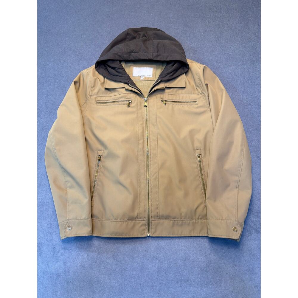 Wilsons Jacket Mens XL Tan Hooded Bib Liner Full Zip Pockets Classic